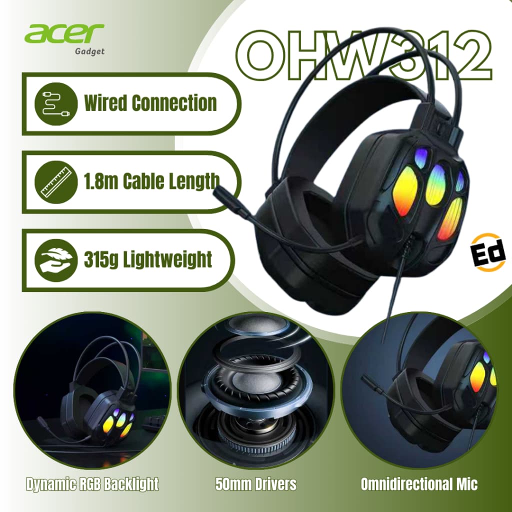 Acer Nitro OHW312 Wired Gaming Headset | RGB | Omnidirectional Mic | USB 3.5mm