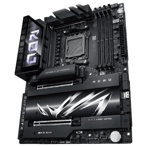 ASUS ROG CROSSHAIR X870E HERO motherboard angle view