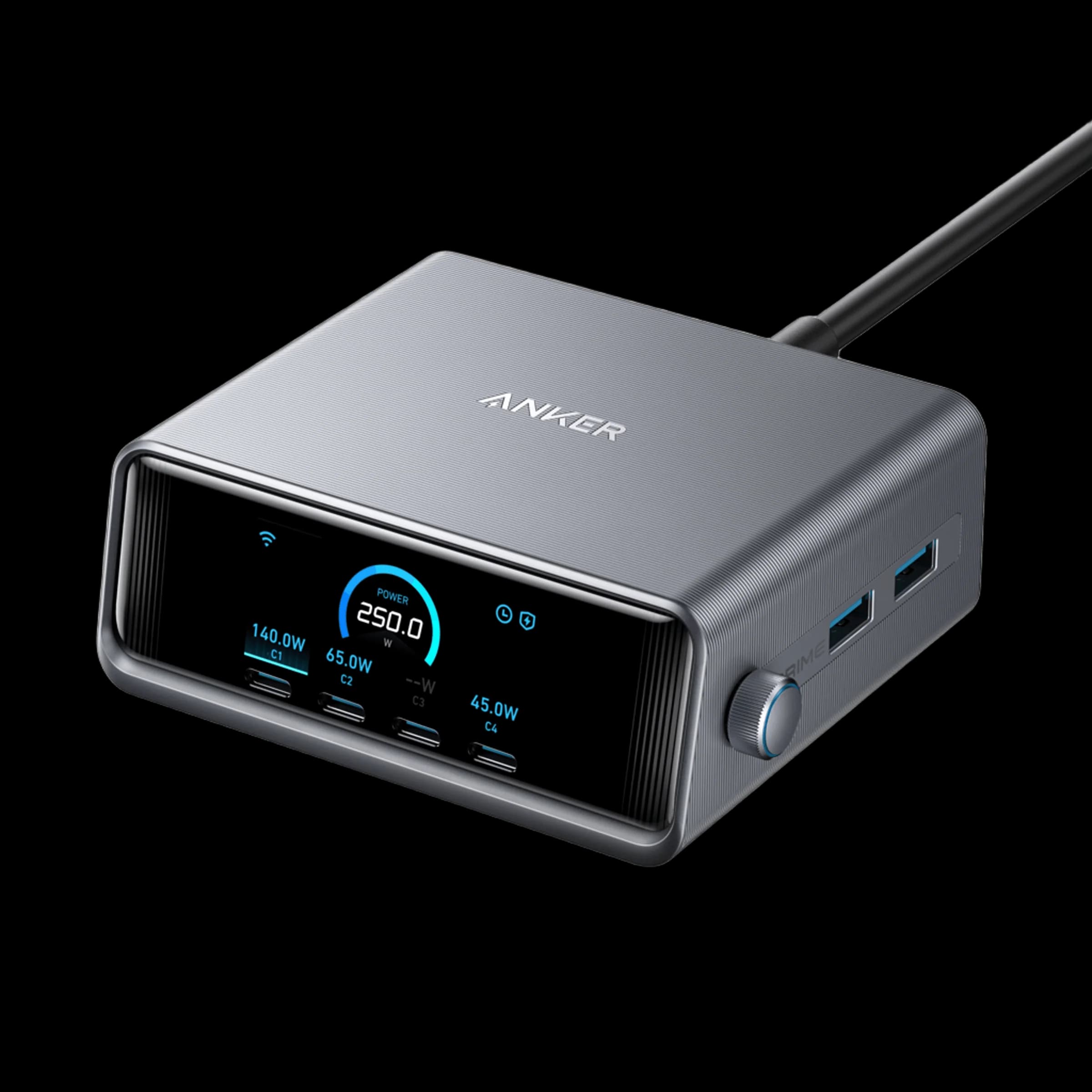 Anker Prime 250W GaN Desktop Charger | 6 Ports | 140W USB-C | Smart Display