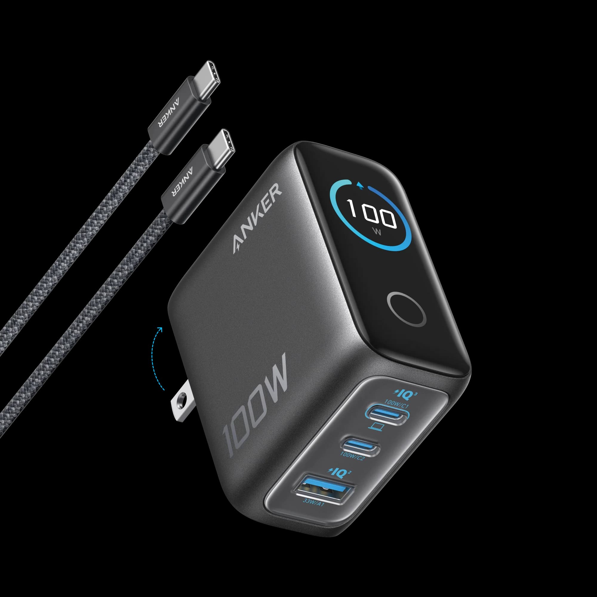 Anker Charger | 100W | 3 Ports | Smart Display | USB-C PD