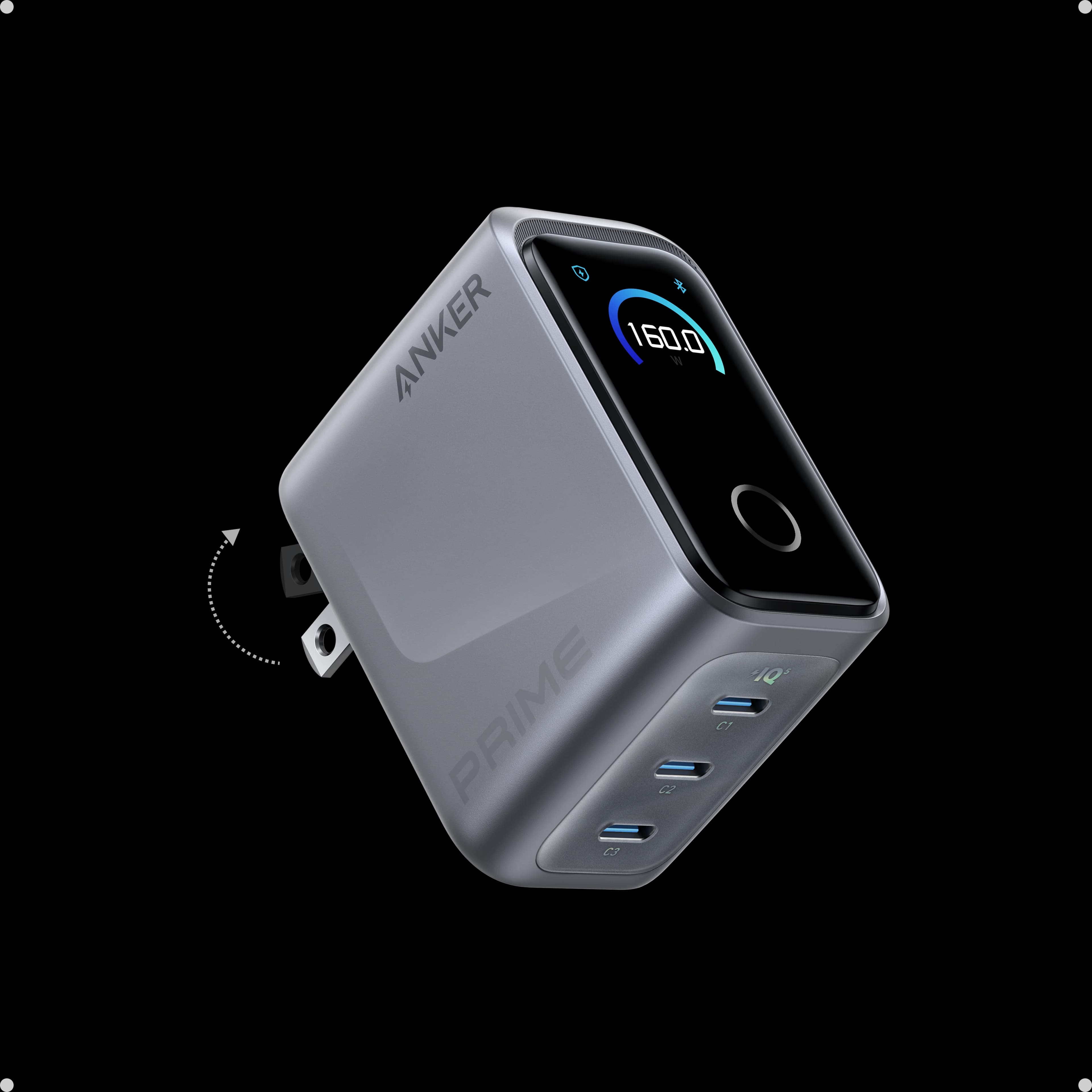Anker Prime Charger | 160W | 3 Ports | Smart Display | 140W USB-C